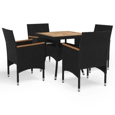 Juego comedor jardín 5 pzas ratán sintético madera maciza negro by vidaXL, Garden sets - Ref: Foro24-3095923, Price: 353,28 €...