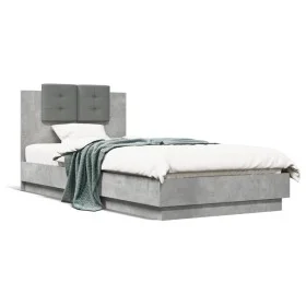 Concrete gray engineered wood bed with headboard 90x200 cm by vidaXL, Beds and slatted bases - Ref: Foro24-3209943, Price: 14...