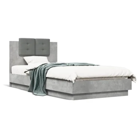 Concrete gray engineered wood bed with headboard 90x200 cm by vidaXL, Beds and slatted bases - Ref: Foro24-3209943, Price: 14...