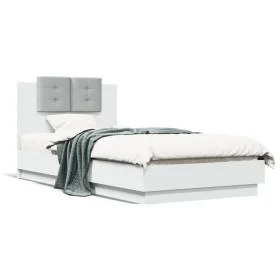 Bed frame with headboard and white LED lights 75x190 cm by vidaXL, Beds and slatted bases - Ref: Foro24-3210066, Price: 161,4...