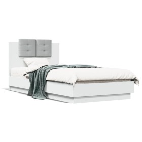 Estructura de cama con cabecero y luces LED blanco 75x190 cm