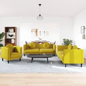 Dreiteiliges Sofaset mit gelben Samtkissen. von vidaXL, Sofas - Ref: Foro24-3209253, Preis: 623,48 €, Rabatt: %