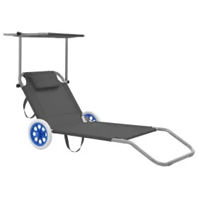 Folding lounger with awning and gray steel wheels by vidaXL, Loungers - Ref: Foro24-44325, Price: 64,12 €, Discount: %