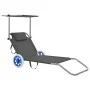 Folding lounger with awning and gray steel wheels by vidaXL, Loungers - Ref: Foro24-44325, Price: 64,12 €, Discount: %