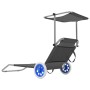 Tumbona plegable con toldo y ruedas acero gris de vidaXL, Tumbonas - Ref: Foro24-44325, Precio: 66,60 €, Descuento: %