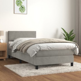 Cama box spring con colchón terciopelo gris claro 100x200 cm