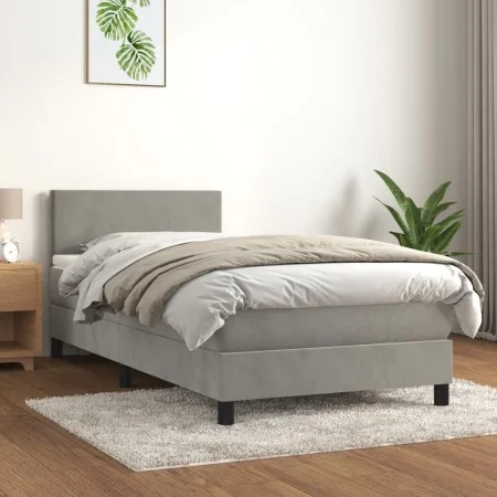 Box spring bed with light gray velvet mattress 100x200 cm by vidaXL, Beds and slatted bases - Ref: Foro24-3141167, Price: 295...