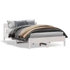 Bed frame with white pine wood headboard 140x200 cm by vidaXL, Beds and slatted bases - Ref: Foro24-842751, Price: 136,48 €, ...