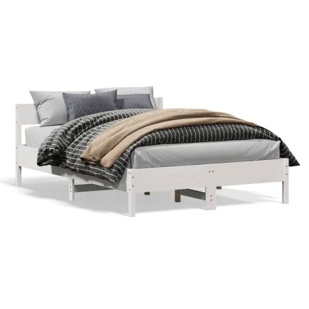 Bed frame with white pine wood headboard 140x200 cm by vidaXL, Beds and slatted bases - Ref: Foro24-842751, Price: 122,84 €, ...
