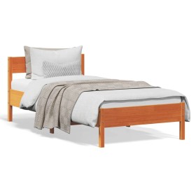 Estructura cama con cabecero madera pino marrón cera 75x190 cm