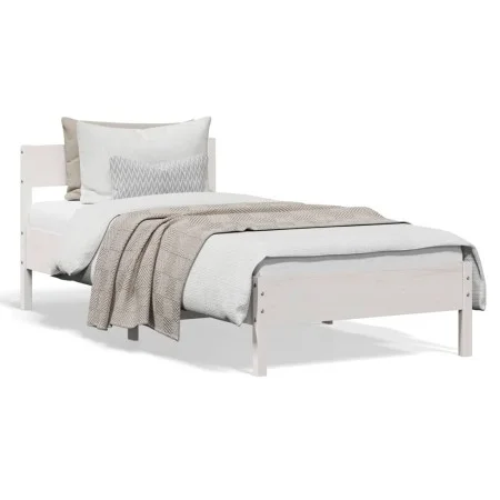 Bed frame with white pine wood headboard 90x190 cm by vidaXL, Beds and slatted bases - Ref: Foro24-842779, Price: 97,33 €, Di...