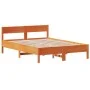 Bed frame with wax brown pine wood headboard 140x200 cm by vidaXL, Beds and slatted bases - Ref: Foro24-842753, Price: 123,13...