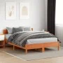 Bed frame with wax brown pine wood headboard 140x200 cm by vidaXL, Beds and slatted bases - Ref: Foro24-842753, Price: 123,13...