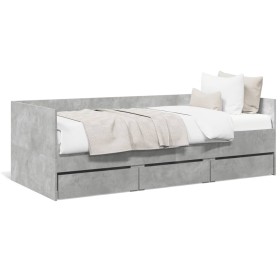 Betongraue Holzwerkstoffliege mit Schubladen 100x200 cm von vidaXL, Betten und Lattenroste - Ref: Foro24-3280814, Preis: 204,...