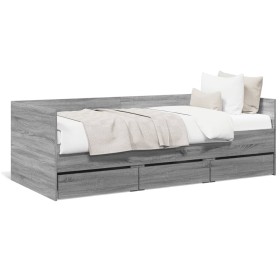 Sonoma gray engineered wood lounger with drawers 100x200 cm by vidaXL, Beds and slatted bases - Ref: Foro24-3280816, Price: 2...