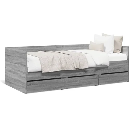 Sonoma gray engineered wood lounger with drawers 100x200 cm by vidaXL, Beds and slatted bases - Ref: Foro24-3280816, Price: 2...