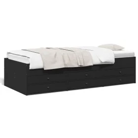 Lounger with drawers black engineered wood 90x190 cm by vidaXL, Beds and slatted bases - Ref: Foro24-3280882, Price: 184,04 €...