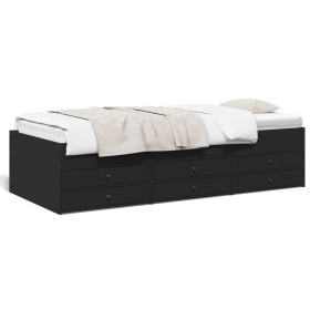 Lounger with black engineered wood drawers 100x200 cm by vidaXL, Beds and slatted bases - Ref: Foro24-3280868, Price: 182,89 ...