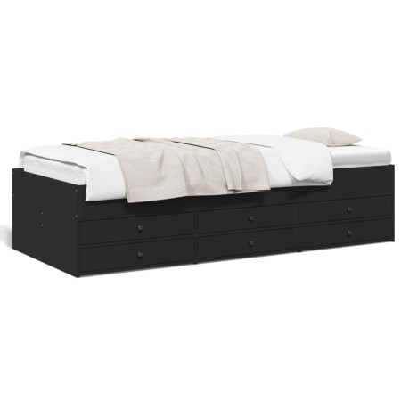 Tumbona con cajones madera de ingeniería negro 100x200 cm de vidaXL, Camas y somieres - Ref: Foro24-3280868, Precio: 182,89 €...