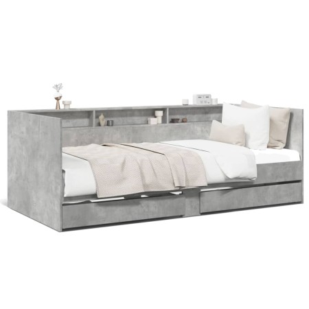Betongraue Holzwerkstoffliege mit Schubladen 90x190 cm von vidaXL, Betten und Lattenroste - Ref: Foro24-3280856, Preis: 213,3...