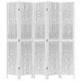 Biombo separador de 5 paneles madera maciza Paulownia blanco de vidaXL, Divisores de ambientes - Ref: Foro24-358679, Precio: ...