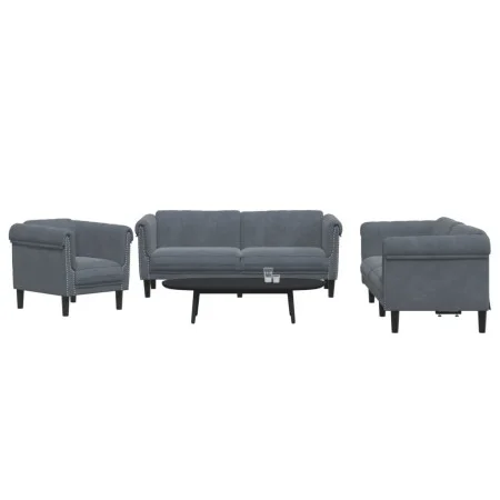 Dark gray velvet 3-piece sofa set by vidaXL, Sofas - Ref: Foro24-3209210, Price: 722,65 €, Discount: %