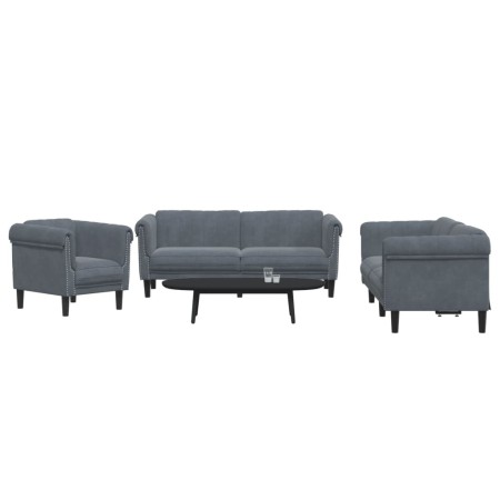 Dreiteilige Sofagarnitur aus dunkelgrauem Samt von vidaXL, Sofas - Ref: Foro24-3209210, Preis: 730,91 €, Rabatt: %