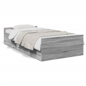 Cama con cajones madera ingeniería gris Sonoma 100x200 cm