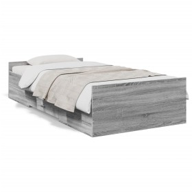 Sonoma gray engineered wood bed with drawers 100x200 cm by vidaXL, Beds and slatted bases - Ref: Foro24-3280333, Price: 120,7...