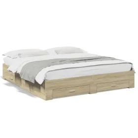 Sonoma oak engineered wood bed with drawers 180x200 cm by vidaXL, Beds and slatted bases - Ref: Foro24-3280365, Price: 210,14...