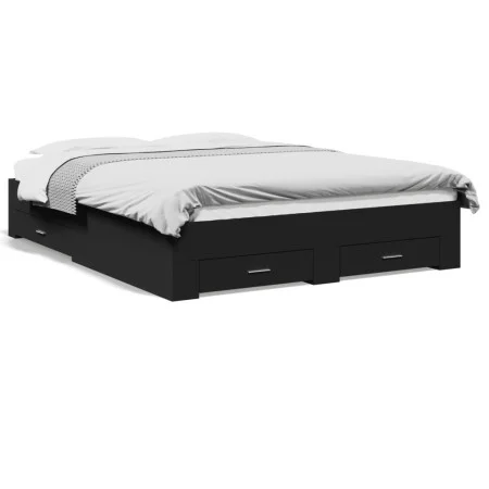 Black engineered wood bed frame with drawers 150x200 cm by vidaXL, Beds and slatted bases - Ref: Foro24-3280378, Price: 199,8...