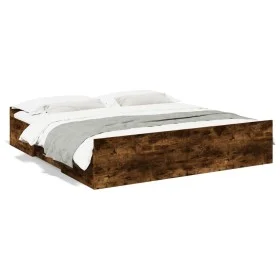 Smoked oak engineered wood bed with drawers 200x200 cm by vidaXL, Beds and slatted bases - Ref: Foro24-3280269, Price: 180,90...