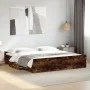 Smoked oak engineered wood bed with drawers 200x200 cm by vidaXL, Beds and slatted bases - Ref: Foro24-3280269, Price: 180,90...