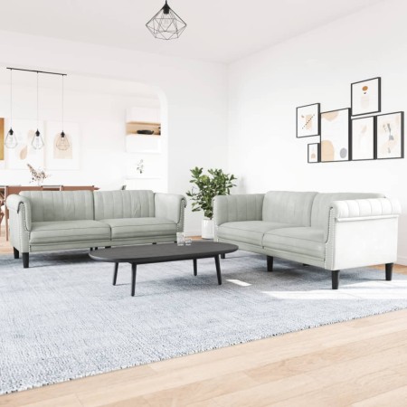 Zweiteilige Sofagarnitur aus hellgrauem Samt von vidaXL, Sofas - Ref: Foro24-3209219, Preis: 500,76 €, Rabatt: %