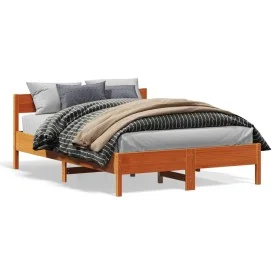 Bed frame with wax brown pine wood headboard 120x200 cm by vidaXL, Beds and slatted bases - Ref: Foro24-842757, Price: 127,46...