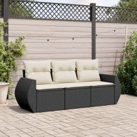 Garden sofa set with cushions 3 pieces black synthetic rattan by vidaXL, Garden sets - Ref: Foro24-3253393, Price: 223,43 €, ...