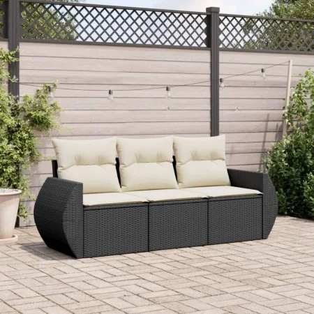 Garden sofa set with cushions 3 pieces black synthetic rattan by vidaXL, Garden sets - Ref: Foro24-3253393, Price: 223,43 €, ...