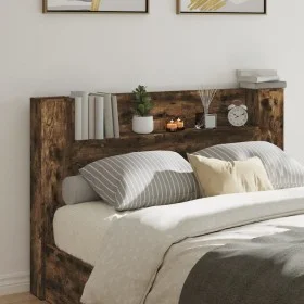 Bed headboard with LED light smoked oak 160x16.5x103.5 cm by vidaXL, Headboards and footboards - Ref: Foro24-839256, Price: 9...