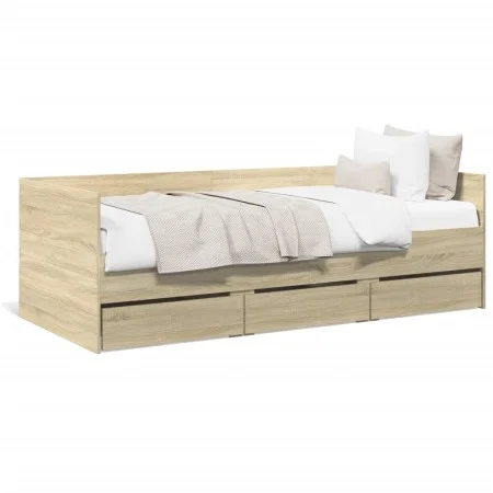 Lounger with Sonoma oak engineered wood drawers 90x190 cm by vidaXL, Beds and slatted bases - Ref: Foro24-3280827, Price: 176...