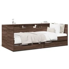 Lounger with brown oak engineered wood drawers 90x190 cm by vidaXL, Beds and slatted bases - Ref: Foro24-3280859, Price: 218,...
