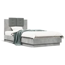 Concrete gray engineered wood bed with headboard 90x190 cm by vidaXL, Beds and slatted bases - Ref: Foro24-3209971, Price: 14...