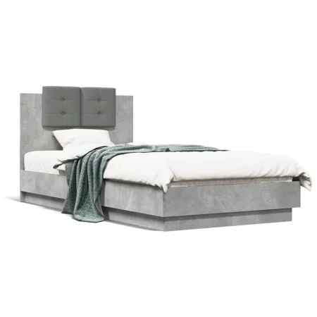 Concrete gray engineered wood bed with headboard 90x190 cm by vidaXL, Beds and slatted bases - Ref: Foro24-3209971, Price: 14...