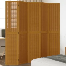 Biombo separador de 5 paneles madera maciza paulownia marrón de vidaXL, Divisores de ambientes - Ref: Foro24-358823, Precio: ...