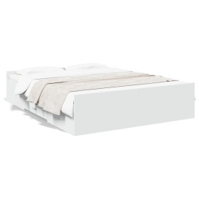 White engineered wood bed frame with drawers 160x200 cm by vidaXL, Beds and slatted bases - Ref: Foro24-3280279, Price: 159,8...