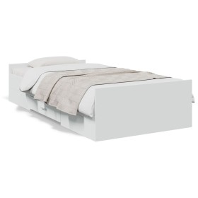 White engineered wood bed with drawers 100x200 cm by vidaXL, Beds and slatted bases - Ref: Foro24-3280328, Price: 154,59 €, D...