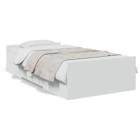 White engineered wood bed with drawers 100x200 cm by vidaXL, Beds and slatted bases - Ref: Foro24-3280328, Price: 151,92 €, D...
