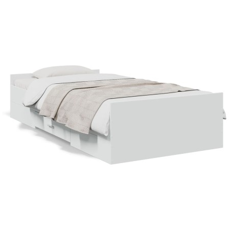 Weißes Holzwerkstoffbett mit Schubladen 100x200 cm von vidaXL, Betten und Lattenroste - Ref: Foro24-3280328, Preis: 154,59 €,...