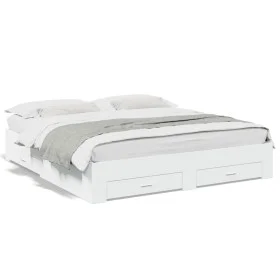 Estructura cama con cajones madera ingeniería blanca 180x200 cm de vidaXL, Camas y somieres - Ref: Foro24-3280363, Precio: 21...