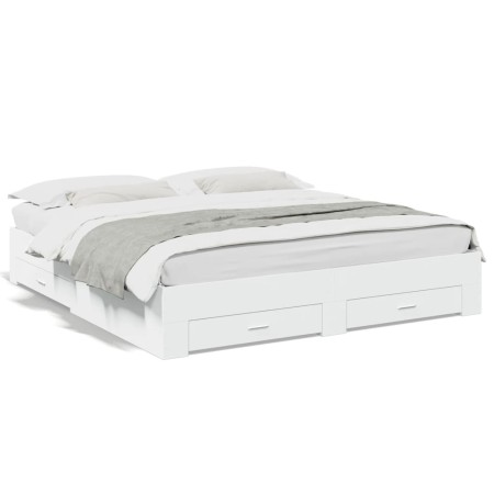 White engineered wood bed frame with drawers 180x200 cm by vidaXL, Beds and slatted bases - Ref: Foro24-3280363, Price: 203,9...