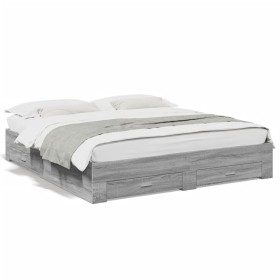 Sonoma gray engineered wood bed with drawers 180x200 cm by vidaXL, Beds and slatted bases - Ref: Foro24-3280368, Price: 177,6...